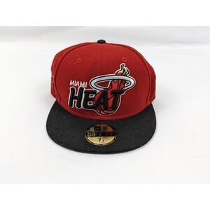 Miami Heat Hat Cap Fitted 7 1/8 NBA 59Fifty Red‎ Black Hardwood Classic